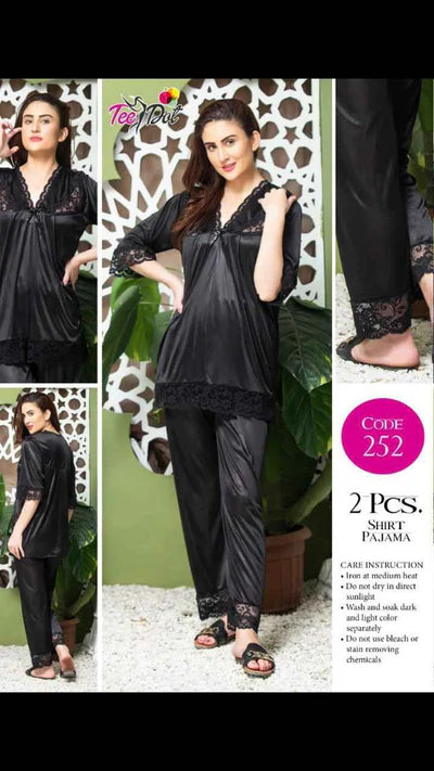 2 Pcs Shirt Pajama Set – Satin Nightwear for Women Code-252 - Zara Apparel
