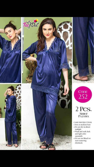 2 Pcs Shirt Pajama Set – Satin Nightwear for Women Code-252 - Zara Apparel