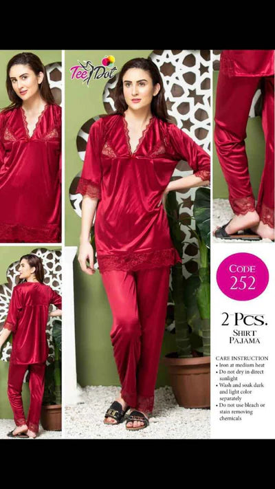 2 Pcs Shirt Pajama Set – Satin Nightwear for Women Code-252 - Zara Apparel