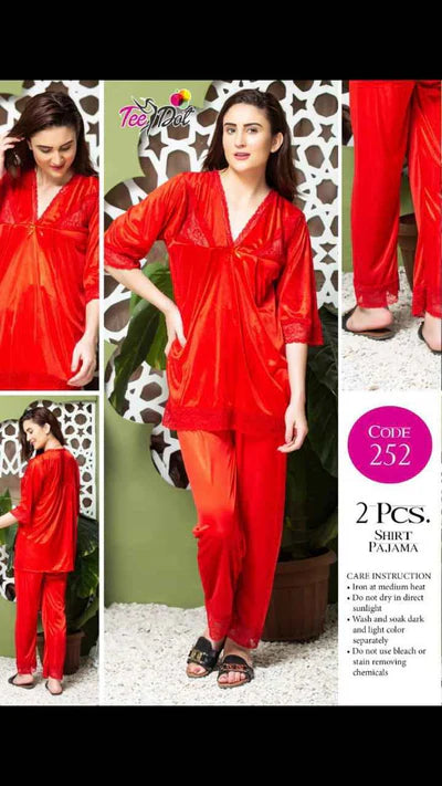 2 Pcs Shirt Pajama Set – Satin Nightwear for Women Code-252 - Zara Apparel