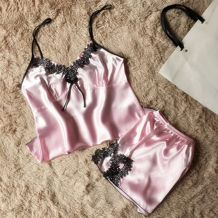 Premium Cami Sole Set – Contrast Lace Embroidered Nightwear - Zara Apparel