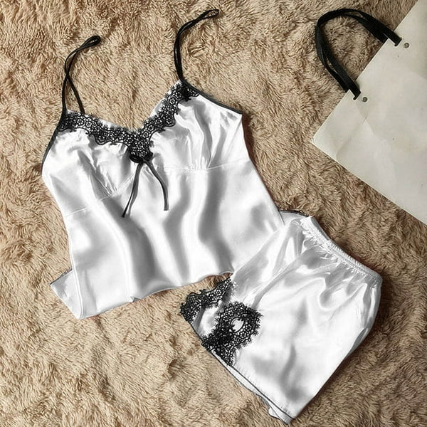 Premium Cami Sole Set – Contrast Lace Embroidered Nightwear