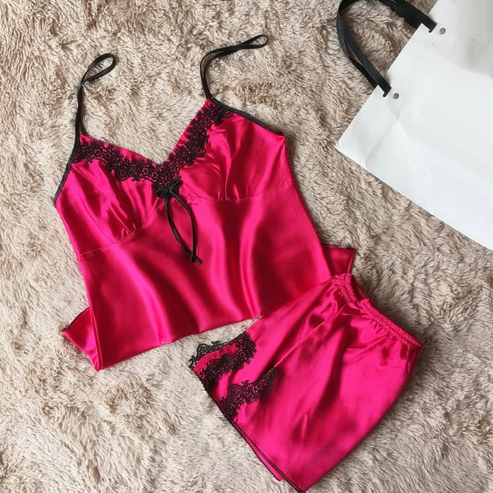 Premium Cami Sole Set – Contrast Lace Embroidered Nightwear - Zara Apparel