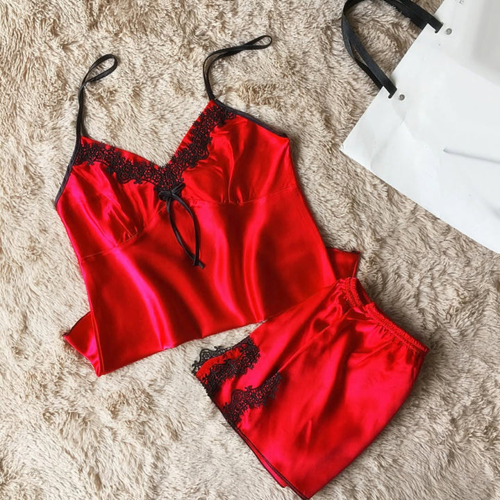 Premium Cami Sole Set – Contrast Lace Embroidered Nightwear - Zara Apparel