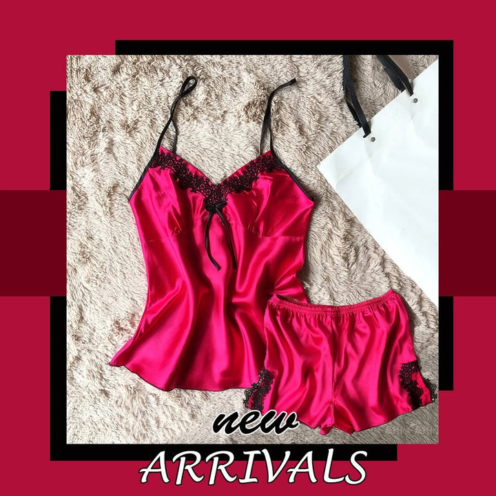 Premium Cami Sole Set – Contrast Lace Embroidered Nightwear - Zara Apparel