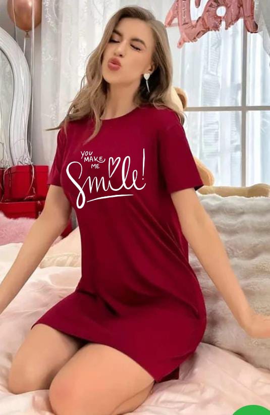 Women's Maroon Long T-Shirt - Soft & Stylish Nightwear