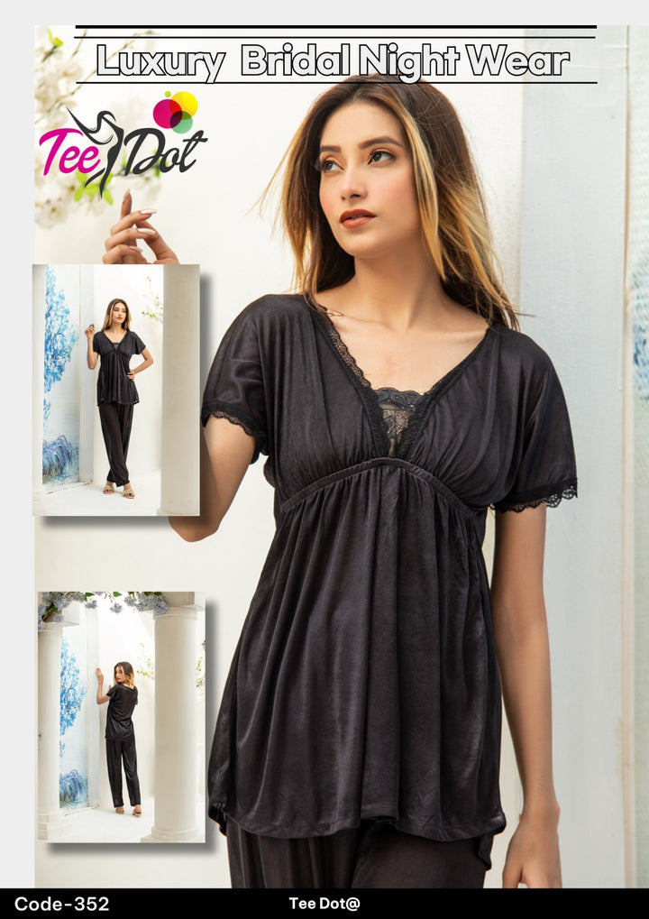 Silk Nightwear Duo – Top & Trousers with Lace Detail - Zara Apparel
