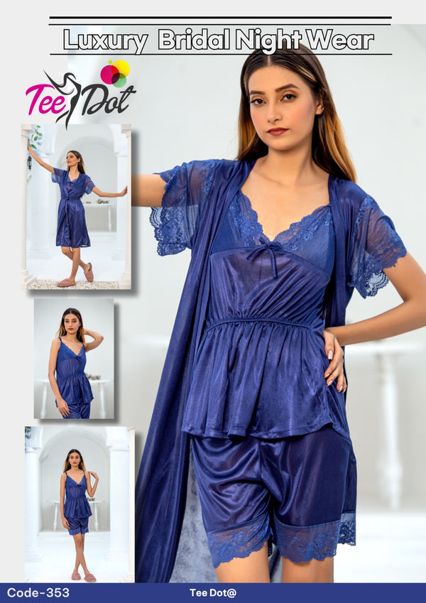 Blush Luxe 3-Piece Nightwear Set – Inner, Shorts & Robe