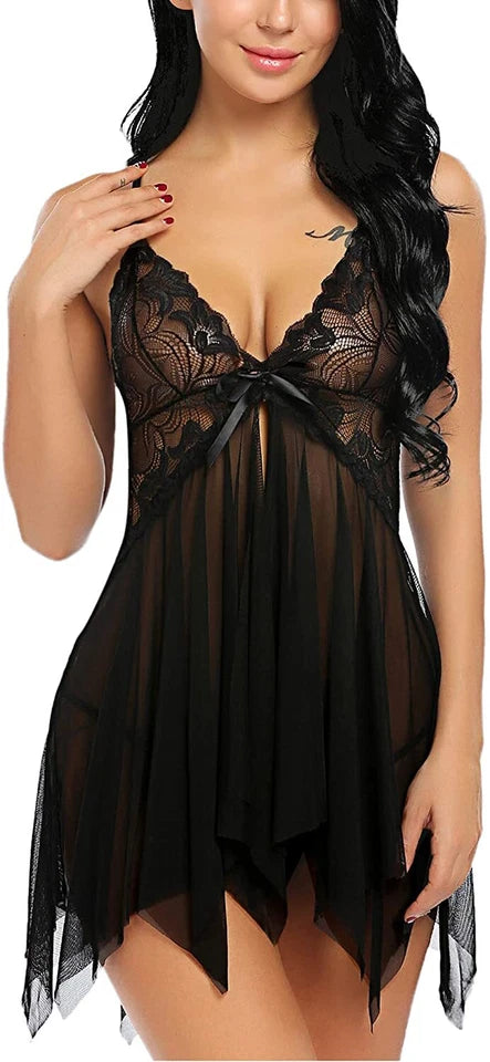 Black Sexy Nightgown for Women – Front View for Romantic Nights